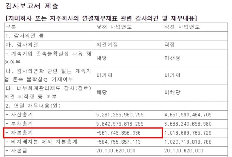 공시자료-태영 감사보고서 캡쳐